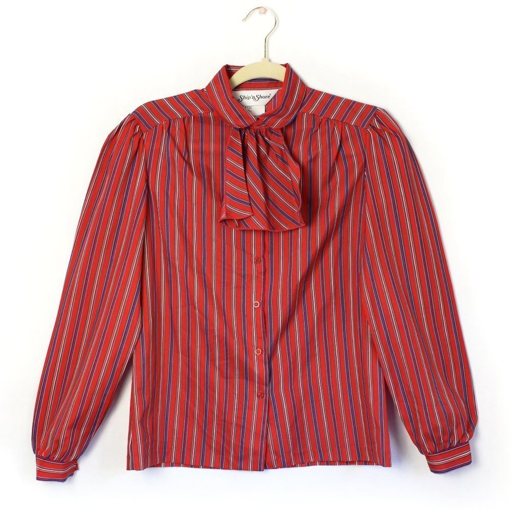 Vintage Red Striped Long Sleeve Button Up Shirt